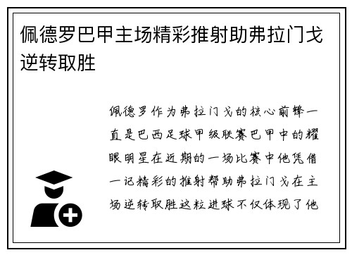 佩德罗巴甲主场精彩推射助弗拉门戈逆转取胜